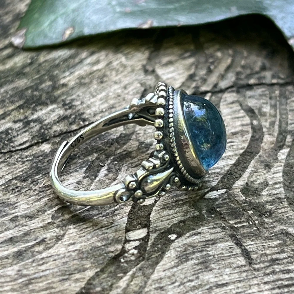 Sterling silver 925‎ stamped adjustable round aquamarine ring 0130